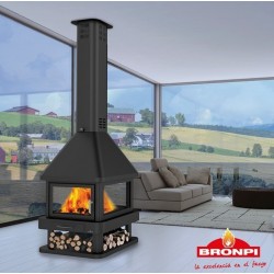 Lareira central a lenha Huelva 4 vidros Bronpi 16 kW