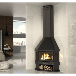 Lorca R 3-Vidro Lareira de Canto a Lenha Bronpi 14 kW