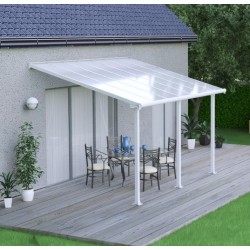 Olympia 3x4.25m white aluminium and Canopia polycarbonate wall-mounted pergola